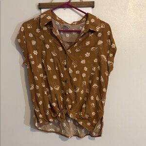 Brown Floral Mushroom Women's Top